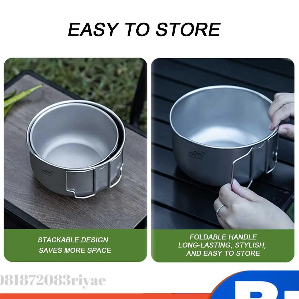 Titanium Camping Bowl Multi-functional Foldable Soup Pot Reusable