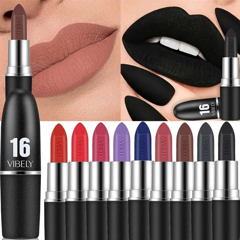 Sexy Velvet Matte Lipstick Waterproof Long-lasting Black Nude Red Lip