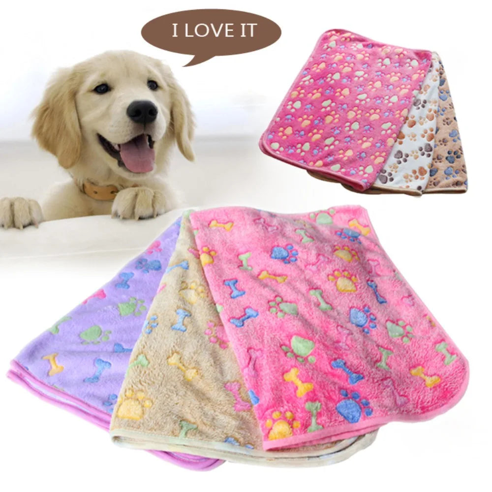 Soft Warm Coral Fleece Dog Blanket Pet Mat Fall Winter Warmth Puppy