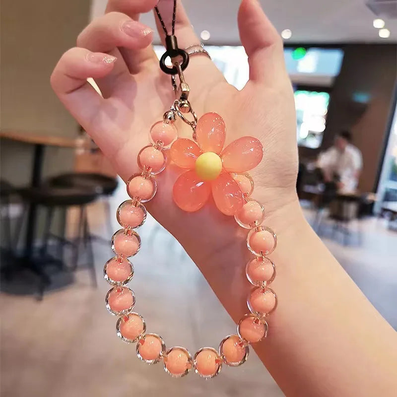Colorful Flower Beads Anti-lost Lanyard Bracelet For Mobile Phone Case Wrist Strap Lanyard Phone Keychain Portable Wrist Pendant Zpaxo D