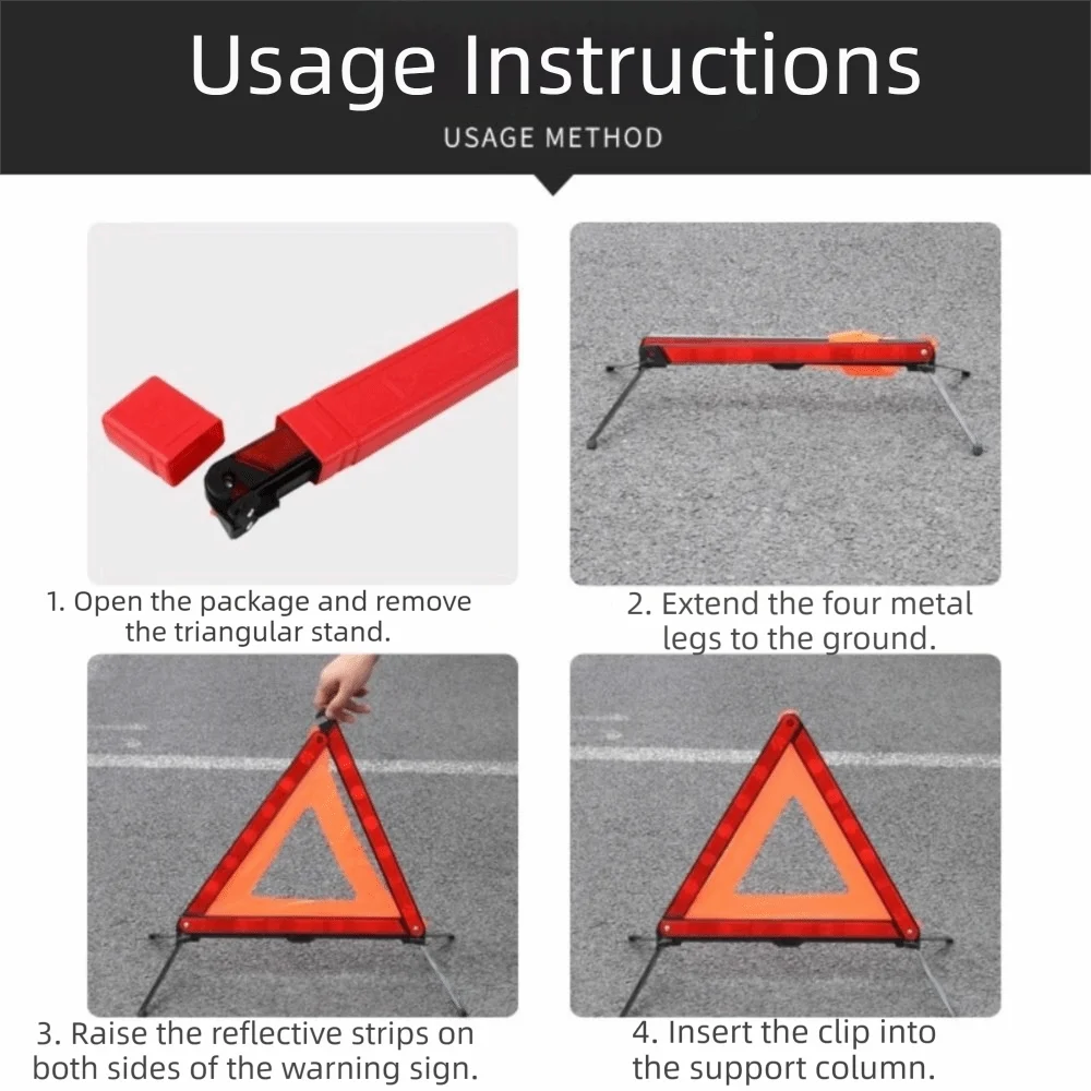 Red Reflective Warning Triangles Portable Folding Folding Hazard Triangle Storage Box 43 cm Car Warning Sign Breakdown Rescue Zpaxo