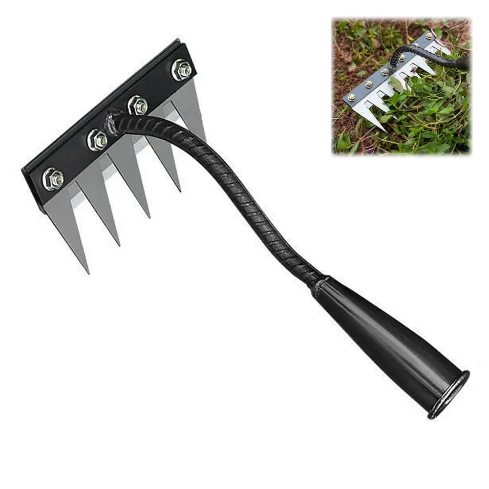 Multi-Tooth Metal Garden Rake – Weeding & Soil Loosening Tool Garden Hand Rake Zpaxo 5teeth