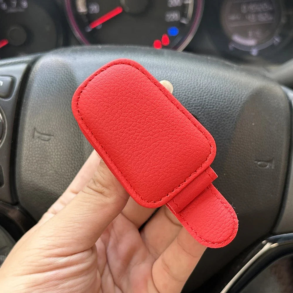 Sunglasses Box Holder Magnetic Leather Universal Car Glasses Clip Zpaxo Red