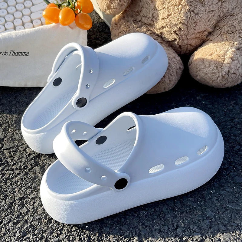 Women Men Summer Couple Closed Toe Hollow Slippers Anti-slip Thick