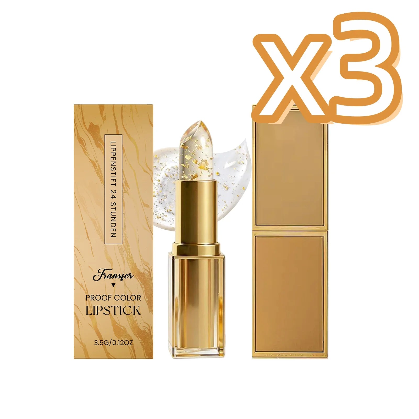 Gold Foil Color Changing Lipstick – Long-Wear Glossy Lip Balm Color Changing Lipstick Zpaxo 3.5g Boxed x 3
