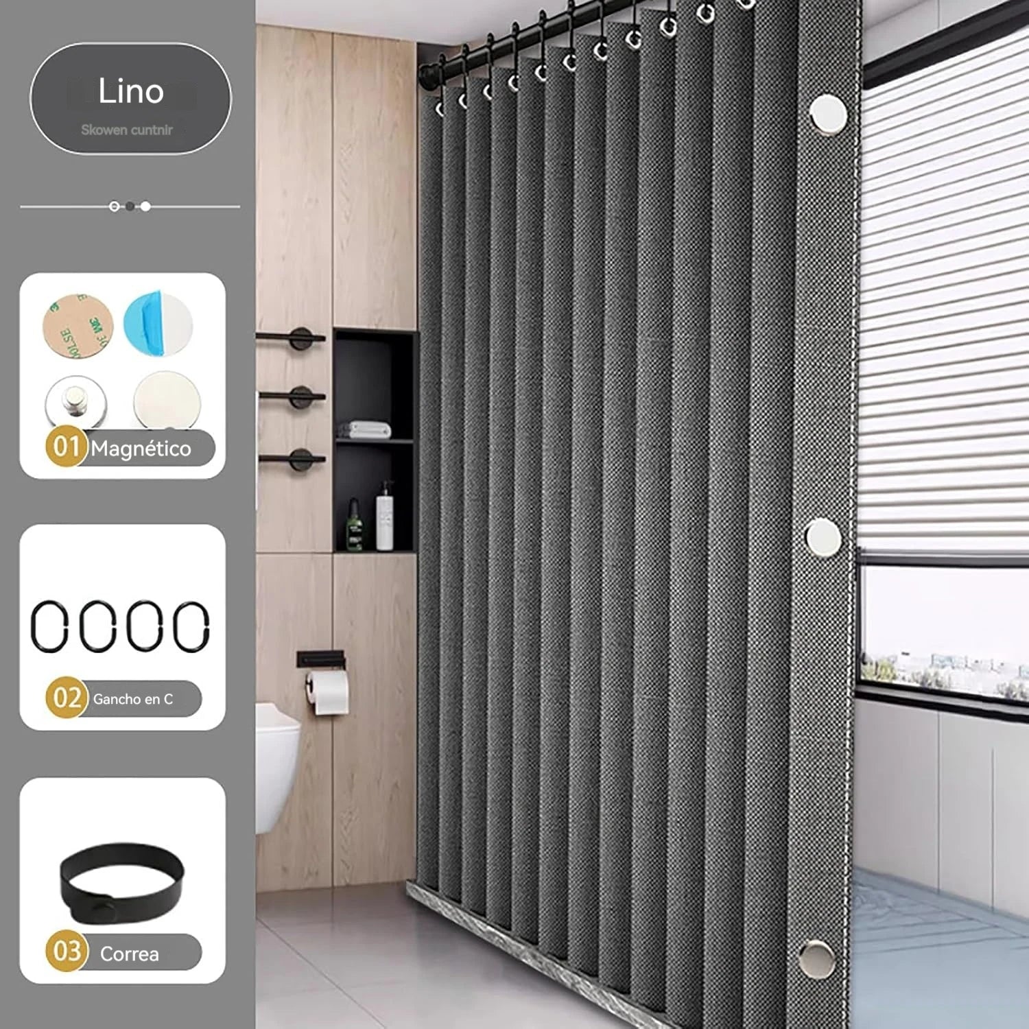 Bathroom Folding Linen Shower Curtain with Magnets Waterproof Suitable for Walk-in Shower Does Not Include Telescopic Rod Zpaxo