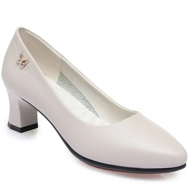 Heels Wedding Shoes Women 2023 Beige Leather Pointed Toe Professional Zpaxo Beige 35 China Mainland