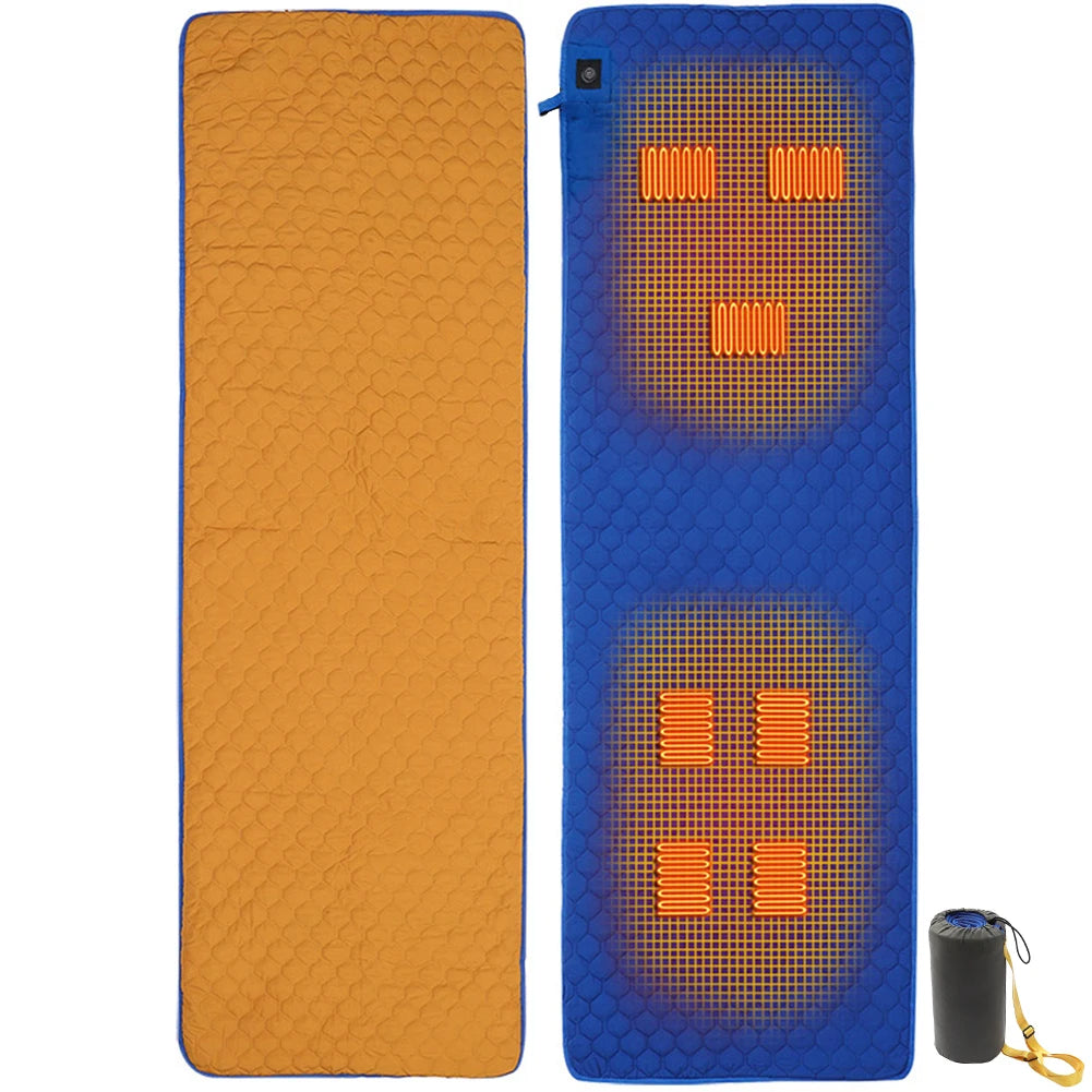 USB Heating Sleeping Mat 7 Zones Heated Mattress Adjustable Temperature Electric Heating Pad for Outdoor Camping Tent Mat Zpaxo Blue