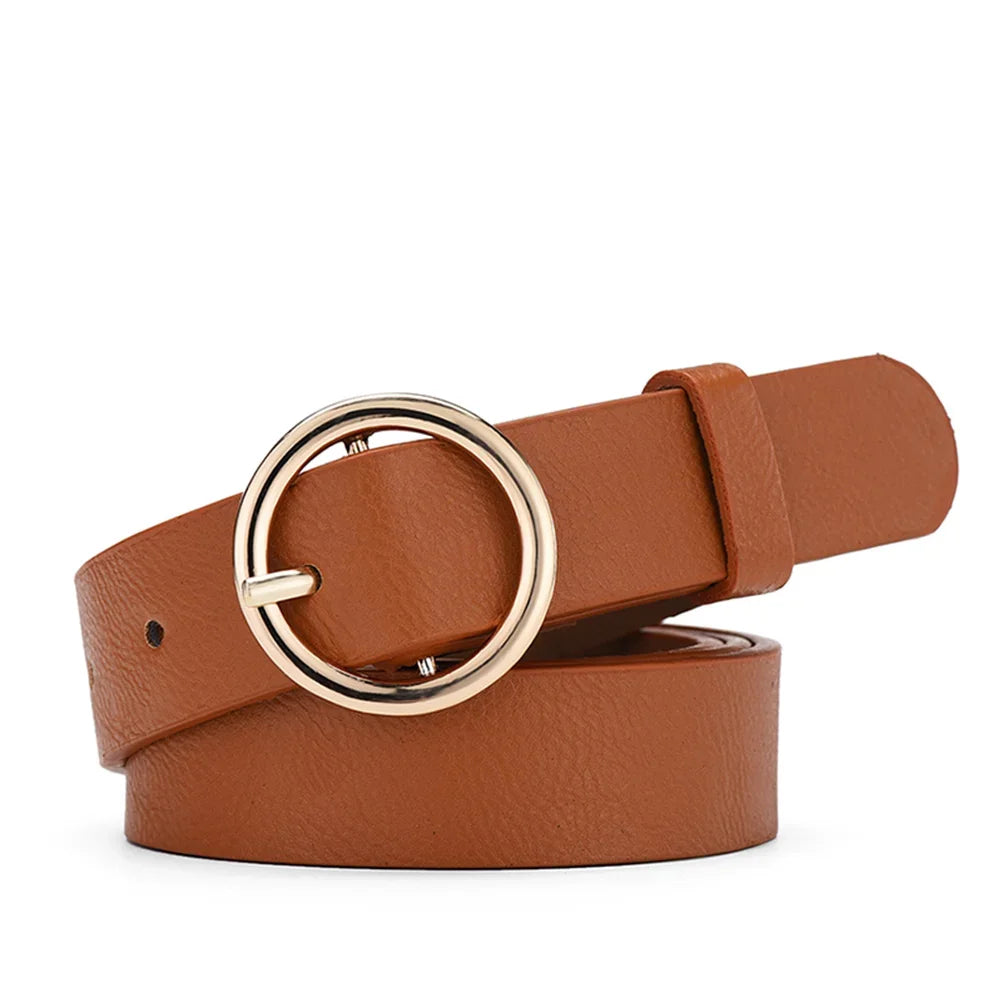 Women's Belt Fashionable Round Buckle Jeans Cargo Pants Skirt Thin