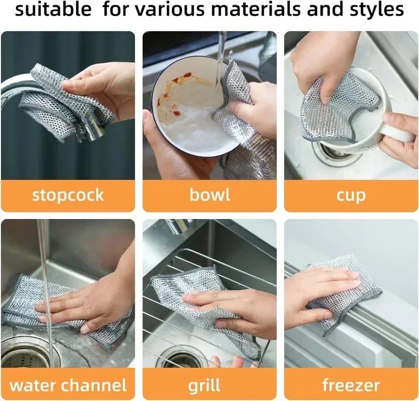 Double-Sided Steel Wire Scrubbing Cloths | Dish & Pot Cleaner