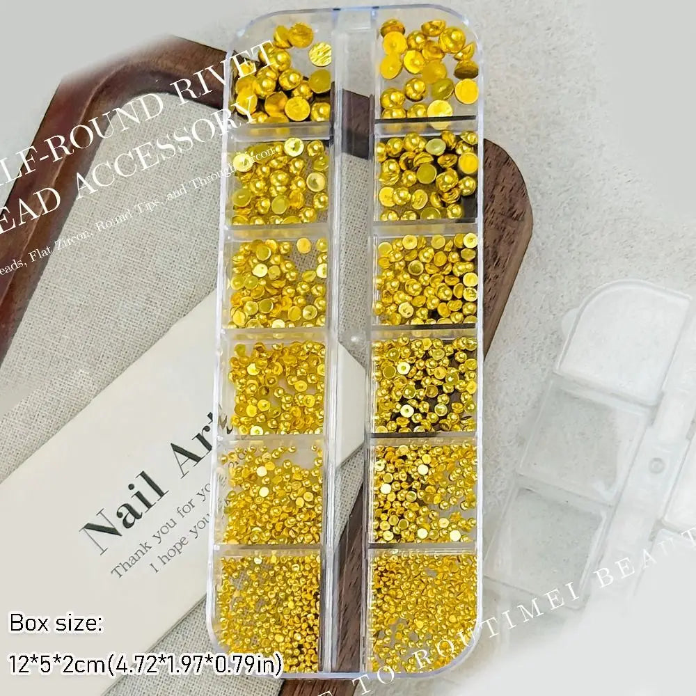 Gold Silver 3D Half Round Pearls Nail Charms Mixed-sizes Caviar Beads Zpaxo