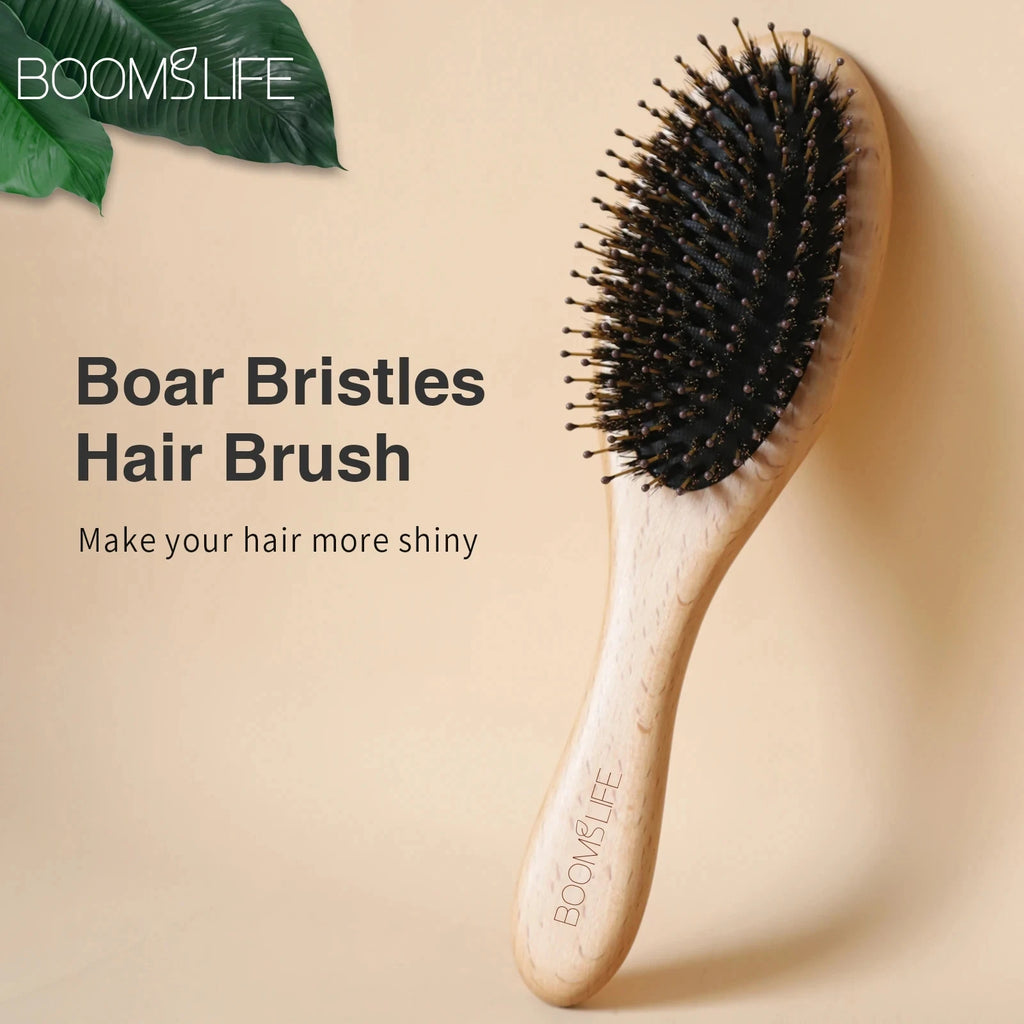 Soft Boar Bristle Hair Brush Women Wood Comb for Hair Head Scalp Massage Detangle Hairbrush for Curly Thick Long Hair Care Tool Zpaxo