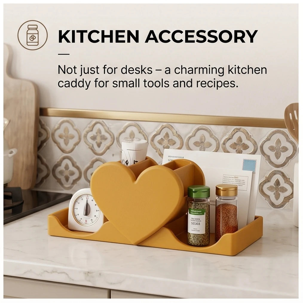 Heart Shaped Desktop Organizer Multifunctional Stationery Storage Box