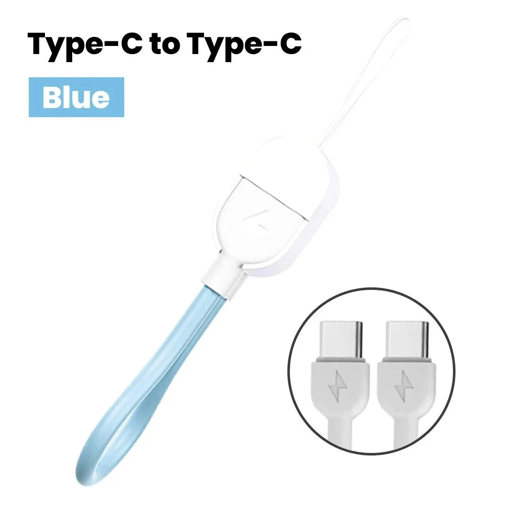 60W USB-C to USB-C Fast Charging Keychain Cable – 16cm USB-C Charging Cable Zpaxo Blue