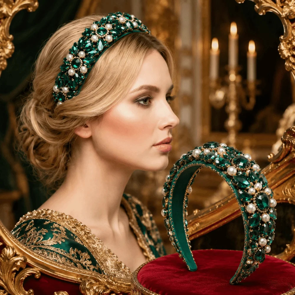 Baroque Rhinestone Headband Hair Clip Hair Accessories Vintage Crown Headband Shiny Color Drill Sparkling Hair Hoop Band Zpaxo
