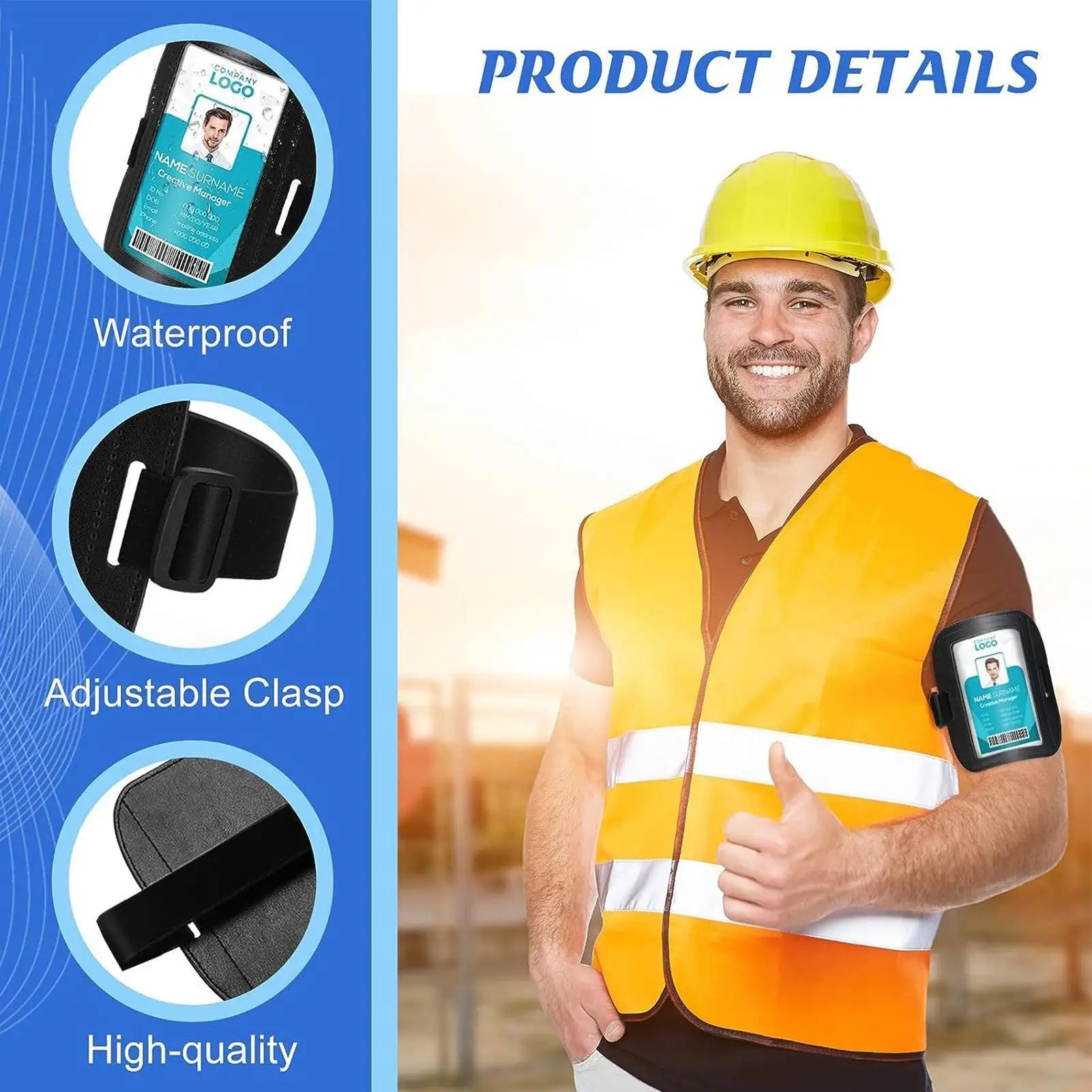 PU Leather Arm ID Document Badge Holder Adjustable Waterproof Name