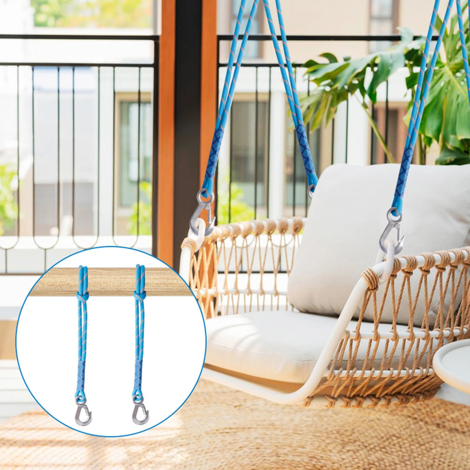 Suspension Rope with Heavy Duty Stainless Steel Hook for Outdoor Hammocks Chair and Trees Hang Kit Zpaxo