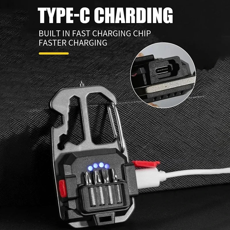 Mini COB Keychain Flashlight – USB Rechargeable 600LM Torch