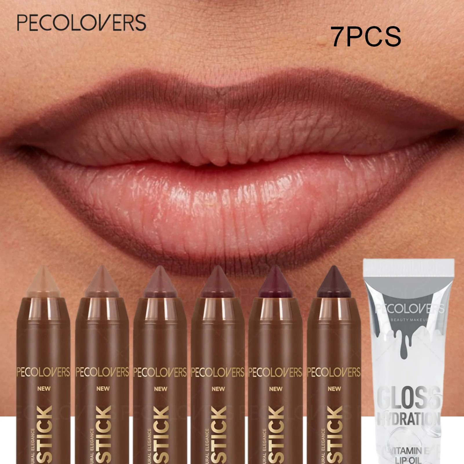 Brown Tube Lipliner Matched Transparent Lip Gloss Describe Contour Zpaxo