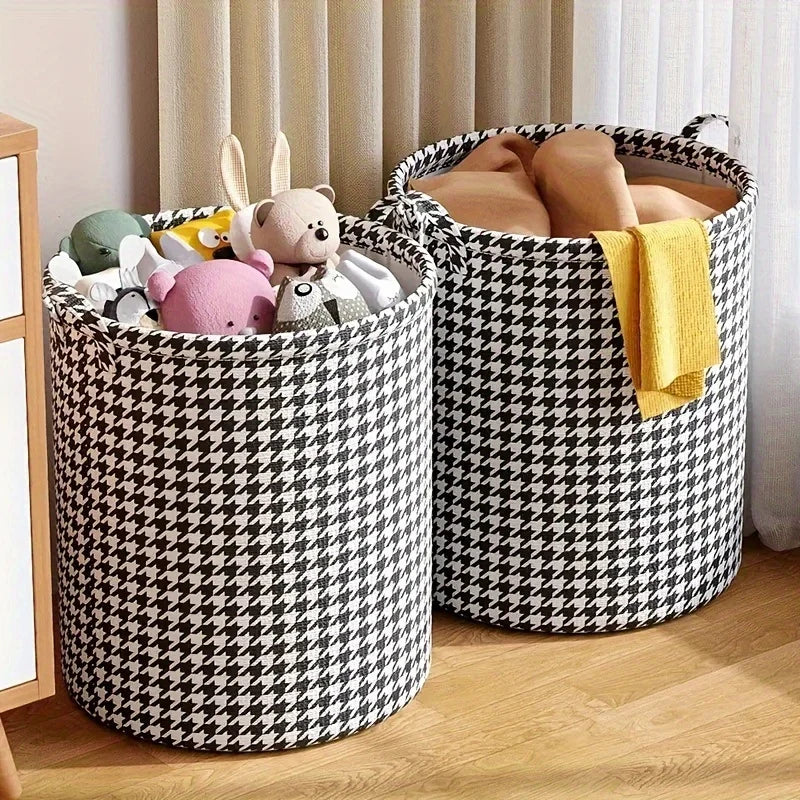 Foldable Houndstooth Laundry Hamper, Modern Fabric Storage Basket with Handle, Versatile for Bedroom, Bathroom, Living Room Zpaxo XL