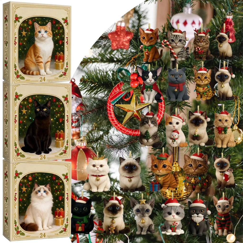 2025 Christmas Advent Calendar 24 Days Cat Pendants 2D Acrylic