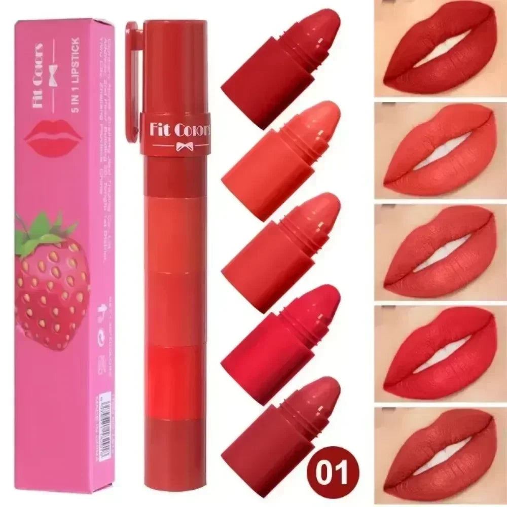 1 Cute Matte Lipstick Crayon Combo Purple Lip Tint Velvet Sexy Zpaxo 01Strawberry 5 In 1