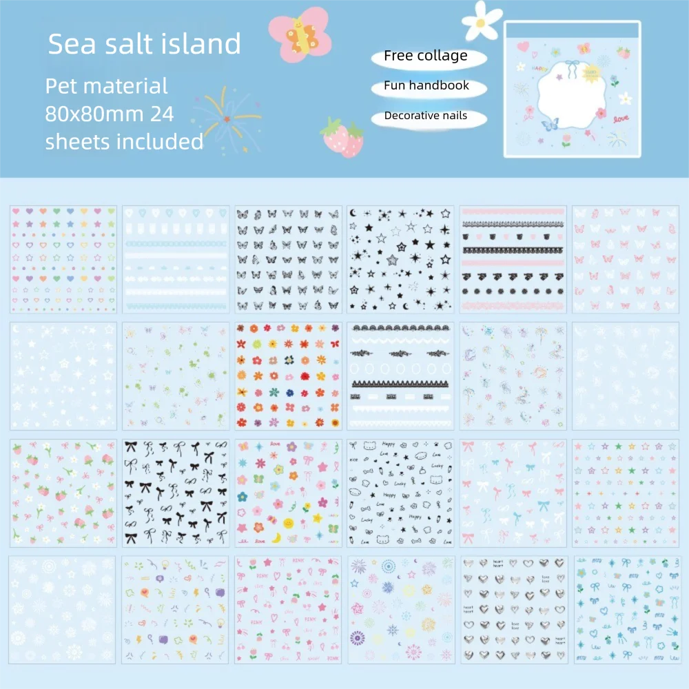 24pcs Cartoon No-Repeat Nail Sticker DIY Self Adhesive Cartoon Stickers Multifunction Cup Stickers For Nail Art Decoration Zpaxo Blue