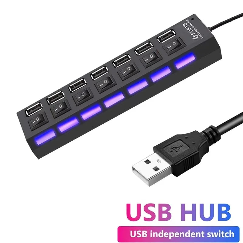 USB HUB 7 Ports Multiple Expander OFF Switch Port Multi Splitter Zpaxo