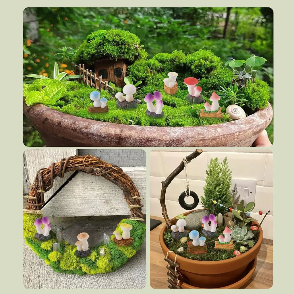 Mini Mushroom Figurines – Hand Painted Resin Fairy Garden Decor