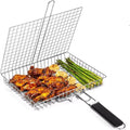 Portable Metal iron Folding Grill Basket BBQ Grill Basket With Handle for Fish Vegetables Shrimp Cook Accessories Outdoor Zpaxo 1PC BLACK