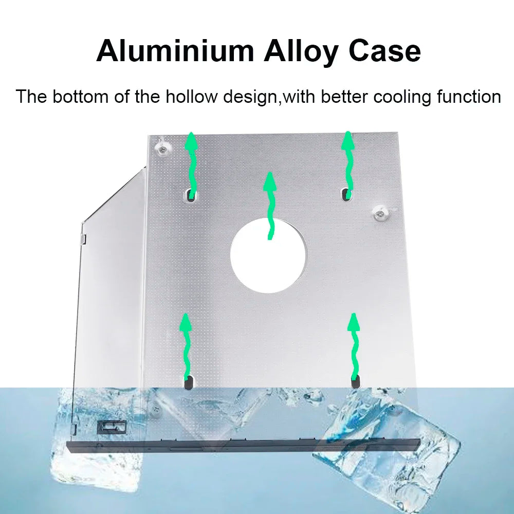 Aluminum 2nd Second Hdd Caddy 12.7mm 9.5mm SATA 3.0 for Optibay 2.5'' SSD DVD CD-ROM Enclosure Adapter Hard Disk Drive 9.5mm Zpaxo