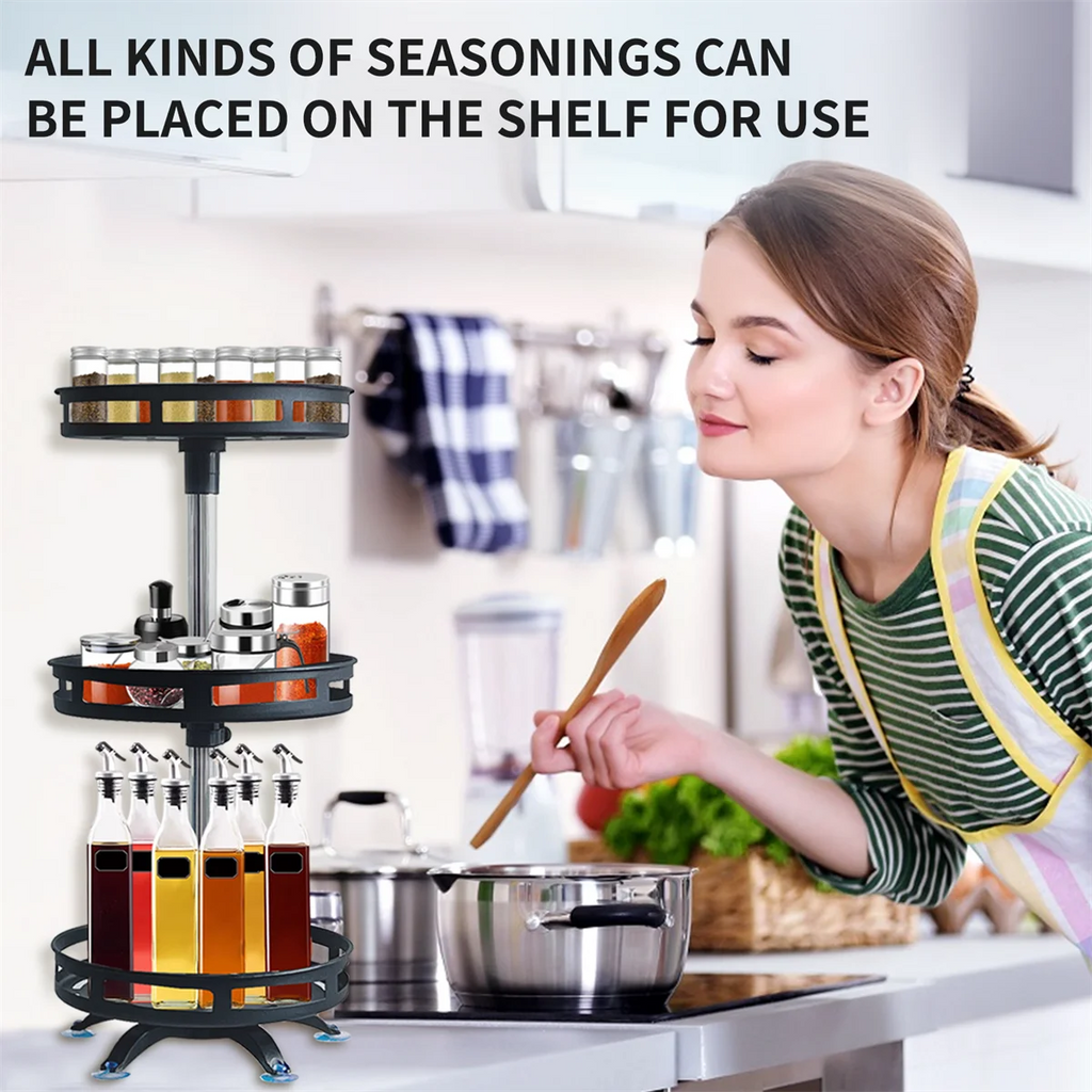 360°Rotation Spice Rack Organizer Jar Cans For Kitchen Accessories Non-Skid Carbon Steel Storage Tray For Seasonings And Spices Zpaxo