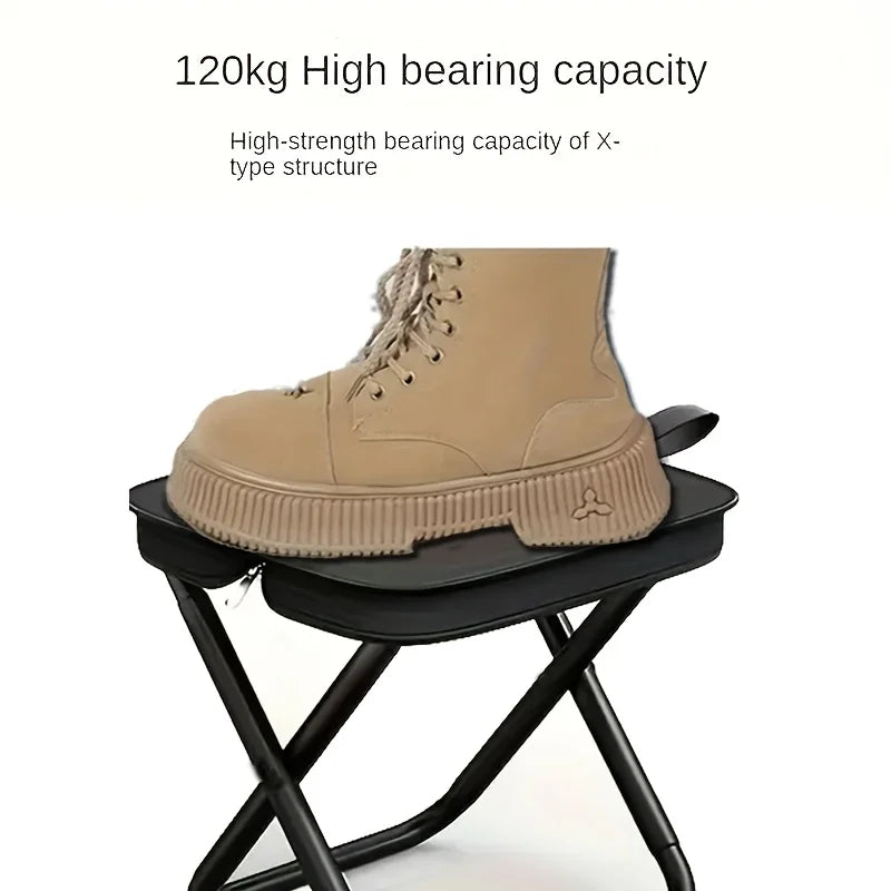1pc Portable Folding Pencil Stool for Outdoor Picnic, Small Folding Stool for Camping and Fishing, Durable Iron Frame, Compact Zpaxo