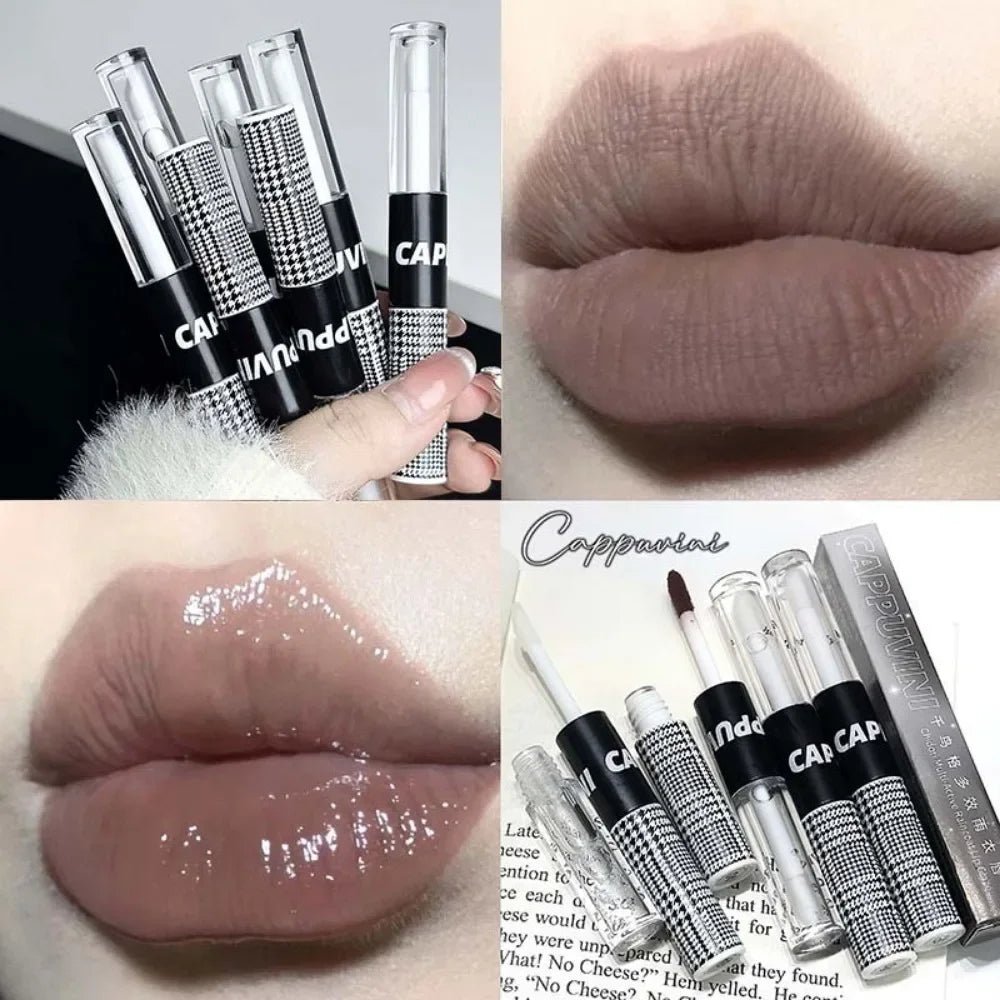 Matte Lip Glaze Double Head Mirror Lipstick Moisturizing Water Gloss Zpaxo