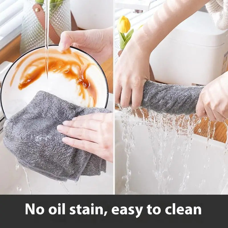 5PCS Cleaning Cloth Fiber Thickened Dishcloths High Absorbent Scouring Kitchen Washing Dish Rags Household Wipe Towels Zpaxo