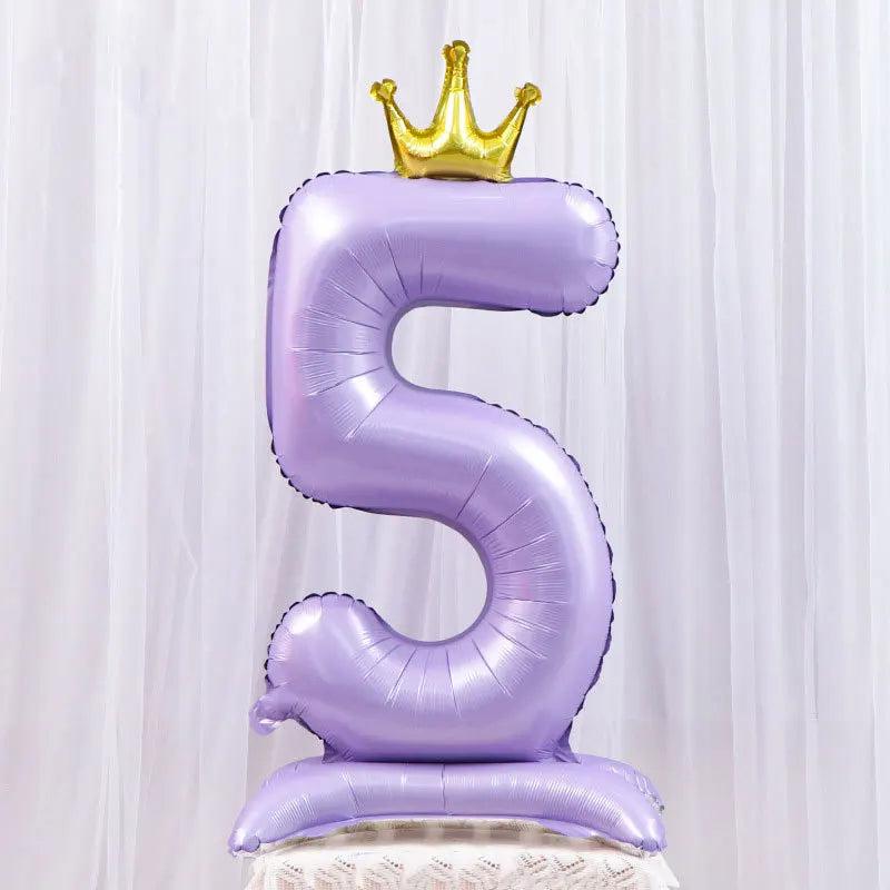 Light Purple Standing Foil Number Balloon Crown Digital Balloons Girl Zpaxo Number5 42inch
