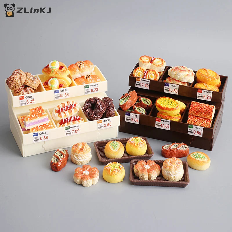 ▶Dollhouse Miniature Mini Food Display Show Stand Cake Bread Dessert Cabinet Kanto Cooking Pantry Furniture Model Scene Props Zpaxo