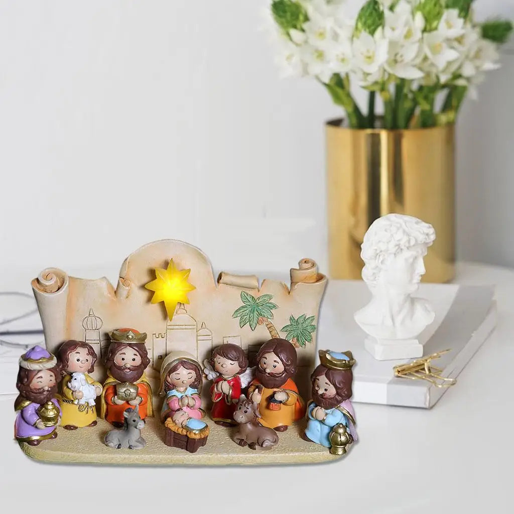Holy Family Nativity Figurines Manger Miniatures Statue Table Baby Zpaxo