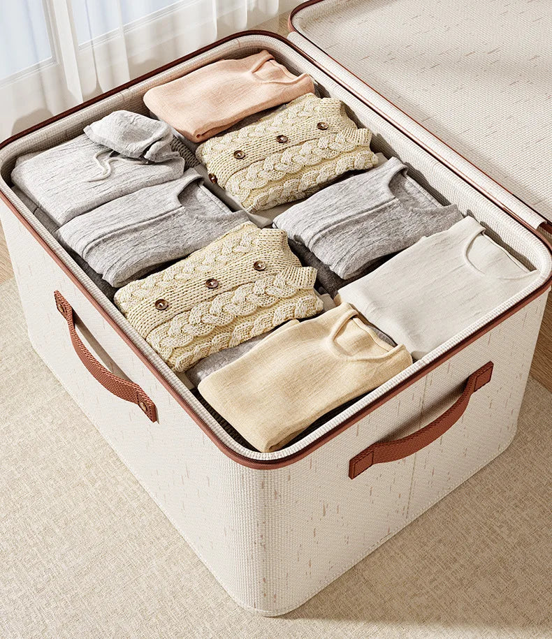 Large Household Storage Box Heavy-duty Hard Shell Cotton Linen Zipper Storage Organizer Box with Lid for Clothes Toys Blankets Zpaxo