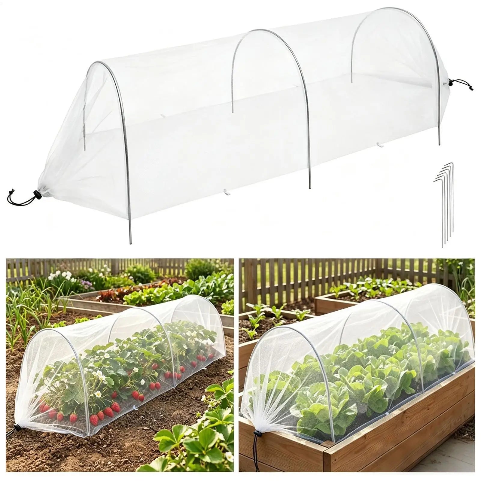 Pop-Up Garden Tunnel Net with Stakes – Plant Protection Mesh Garden Tunnel Net Zpaxo