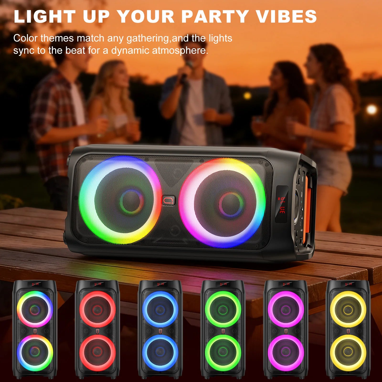 T9 Karaoke Machine 2 Microphones Large Portable Bluetooth Speaker RGB