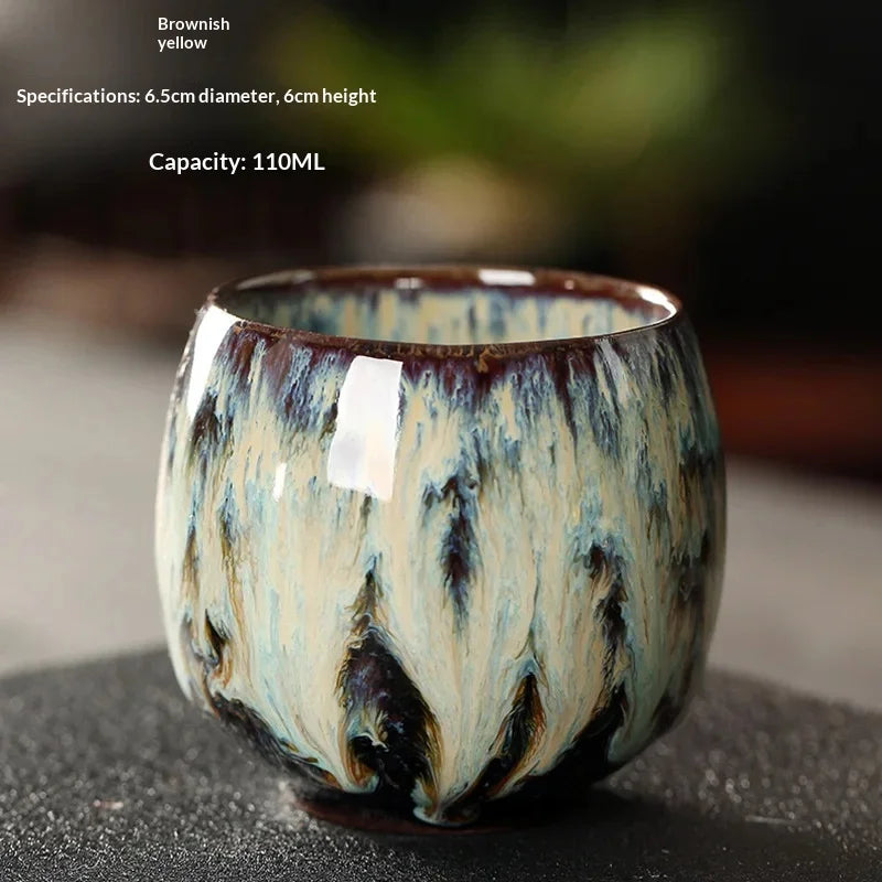 Ceramic Kung Fu Tea Set Made From Kiln Transformed Tea Cups, Tianmu Glazed Cups, Tasting Cups, Egg Shaped Small Tea Bowls Zpaxo 110ML 04
