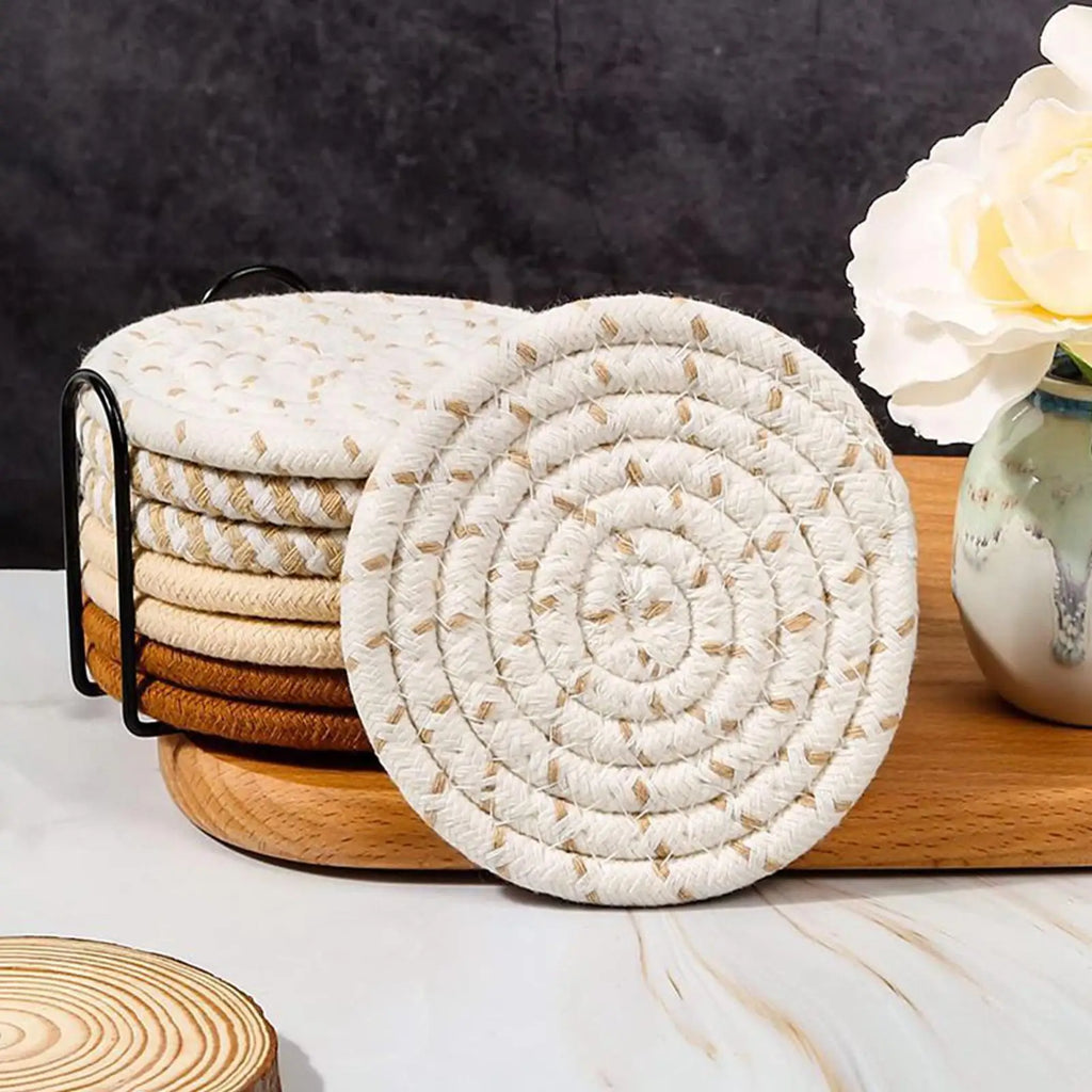 Coasters Drinks 8 Absorbent Cup Mat Holder Heat-resistant Cotton Rope