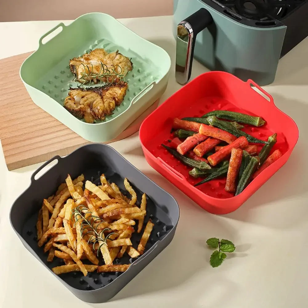 Silicone Air Fryer Baking Pan Square Reusable High Temperature Resistant Silicone Liner Insulation Mat Oven Baking Zpaxo