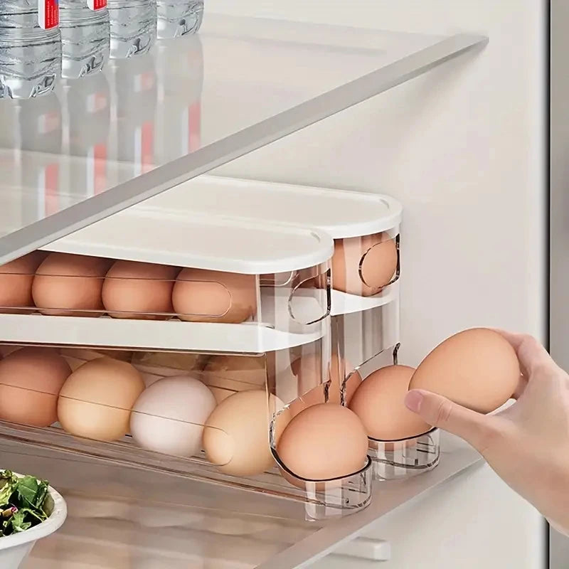 Auto-Rotating Clear Egg Holder | 2-Layer Fridge Organizer, Freshness PET/PP Storage | Space-Saving Kitchen Essentials Zpaxo