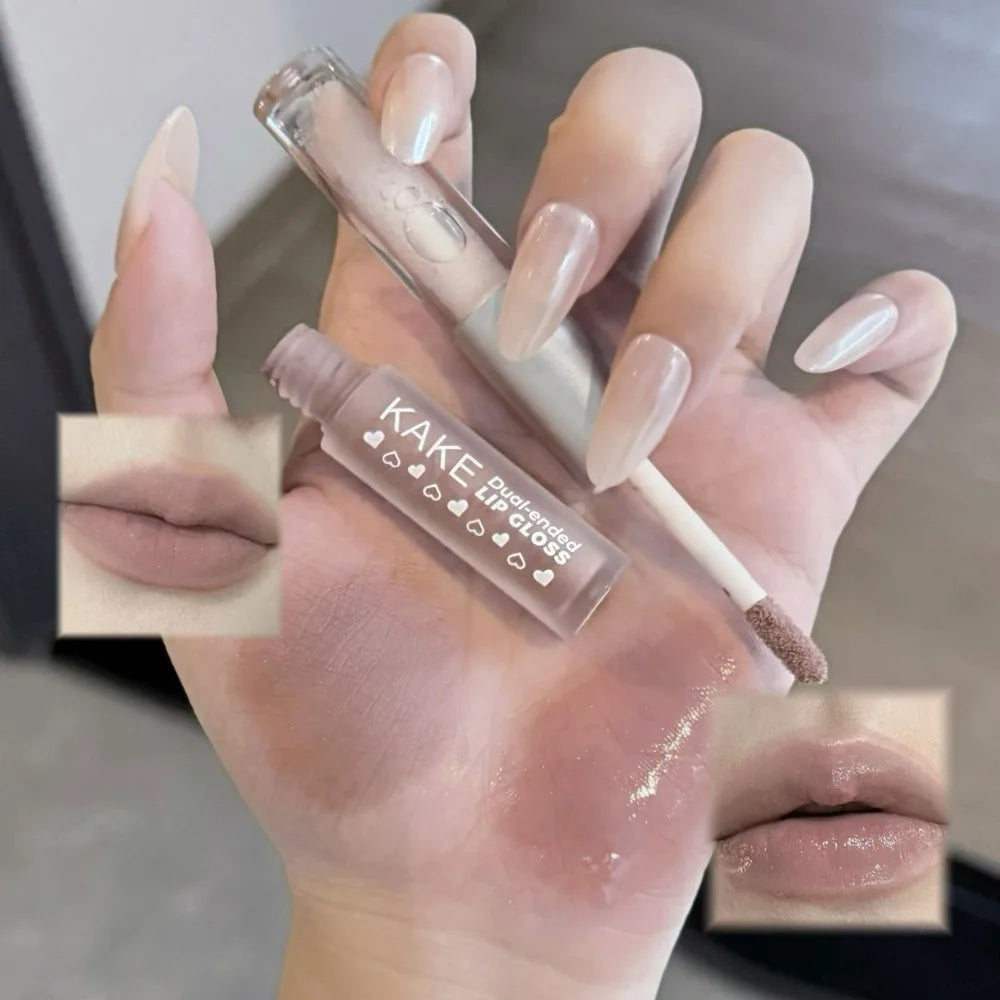 2-in-1 Liquid Lipstick Matte Lip Clay High-shine Gloss Ash Brown Pen Zpaxo