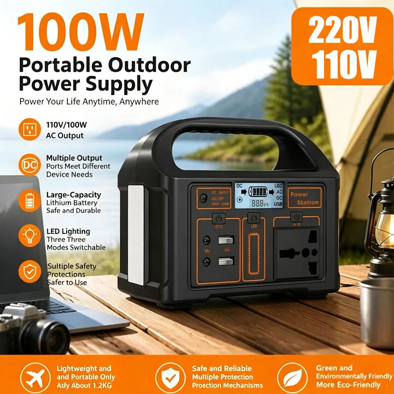 100W Portable Power Station 220V/110V PowerBank 76.8Wh Solar Power Generator LiFePO4 Outdoor Camping Travel Emergency Energy Zpaxo