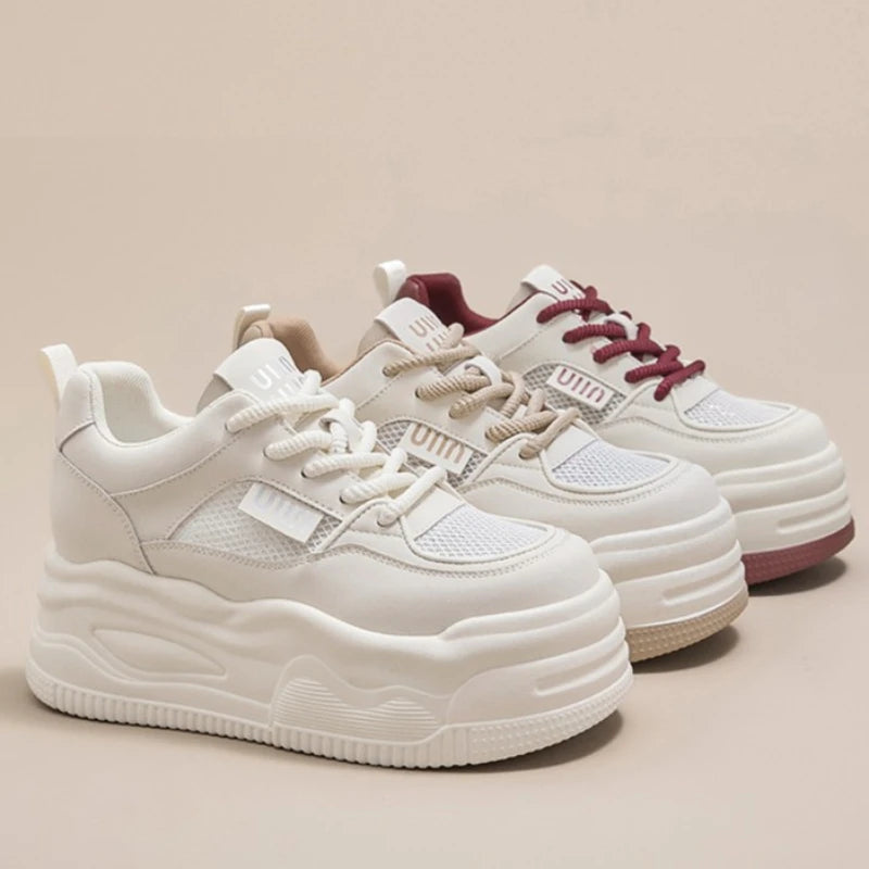 CINESSD 2023 Trendy Mesh Platform Sneakers Leather Shoes Breathable Zpaxo