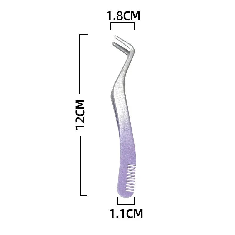 1/4 Gradient Eyelash Comb Tweezers Stainless Steel Anti-Static Non-Magnetic Professional Lashes Extension Tweezers Makeup Tools Zpaxo Purple-Comb