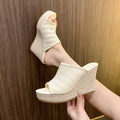 Beautiful Sandals and Slippers Women's Summer Wear Waterproof Platform Straw Thick-soled Wedge Heel High Heel Shoes Zpaxo 43 WHITE